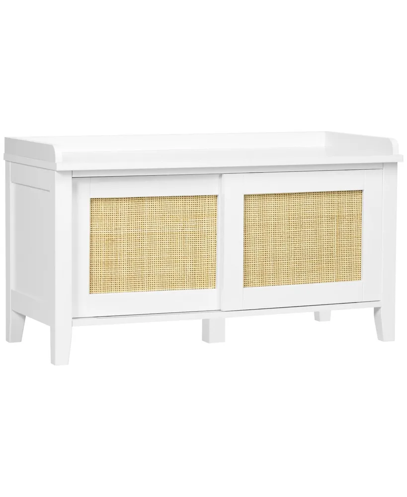 Homcom Shoe Bench with Storage and Pine Wood Legs, White