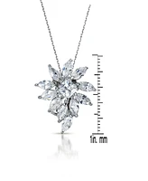 Genevive Sterling Silver White Gold Plated Bursting marquise Design Pendant