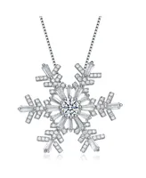 Genevive Sterling Silver White Gold Plated Clear Cubic Zirconia Accent Snowflake Pendant Necklace