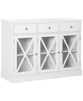 Homcom 45" Farmhouse Sideboard Buffet Cabinet, Credenza,Coffee Bar Cabinet with Glass Doors and 3 Drawers, White