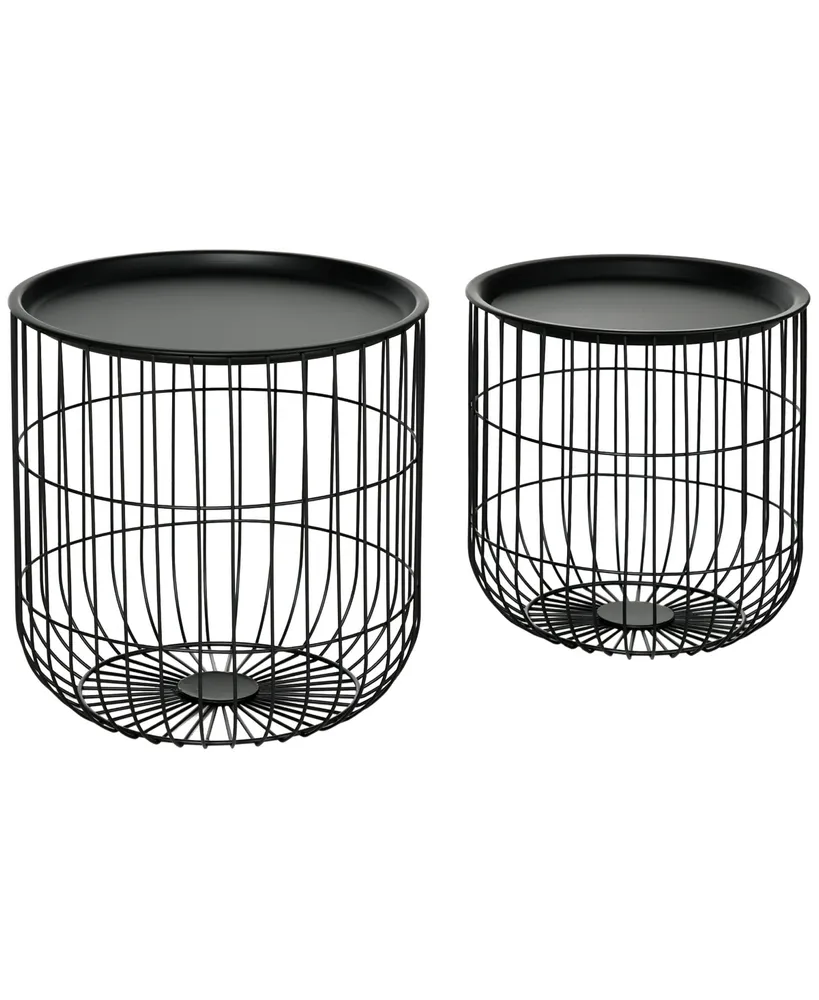 Homcom Stacking Nesting Tables, Round Coffee Table Set of 2, Black