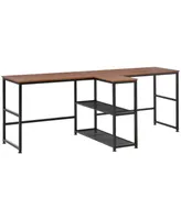 Homcom 83'' Two Person Desk w/ Storage Shelves, Double Computer Table Walnut