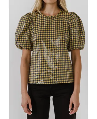 English Factory Women's Sequins Gingham Top