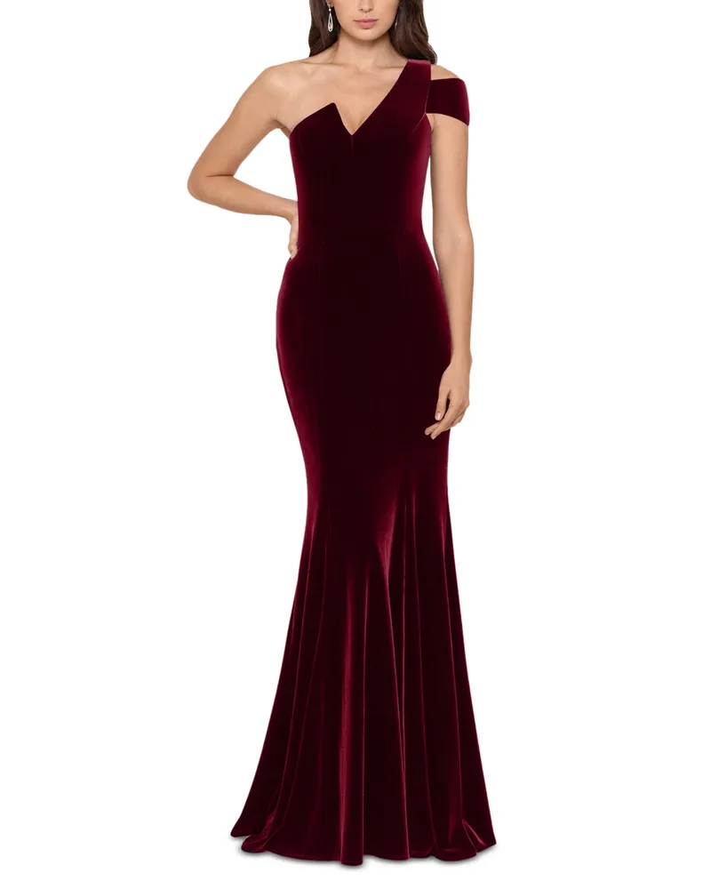 Betsy & Adam Velvet One-Shoulder Gown