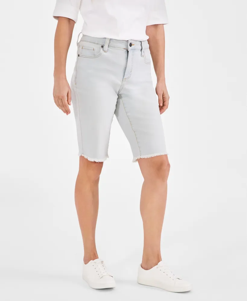 Style & Co Women's Mid-Rise Raw-Edge Bermuda Jean Shorts