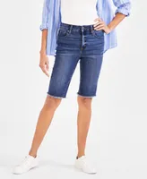 Style & Co Women's Mid-Rise Raw-Edge Bermuda Jean Shorts, Created for Macy's