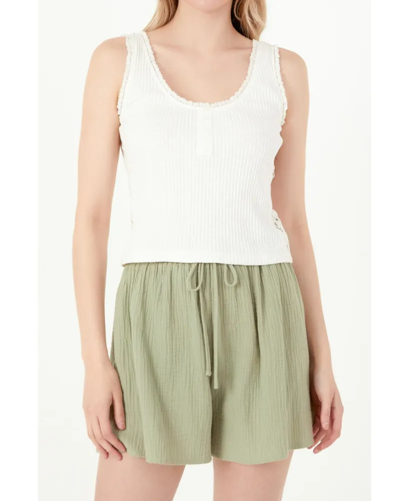 Cotton Ribbed Cropped Henley Top