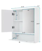 Costway Bathroom Cabinet Medicine Cabinet Double Mirror Door Wall Mount Storage Wood Shelf