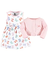 Hudson Baby Toddler Boys Cotton Dress and Cardigan Set, Pastel Butterfly