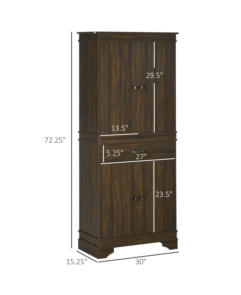Homcom 72" 4-Door Kitchen Pantry with Drawer and 3 Shelves, Walnut