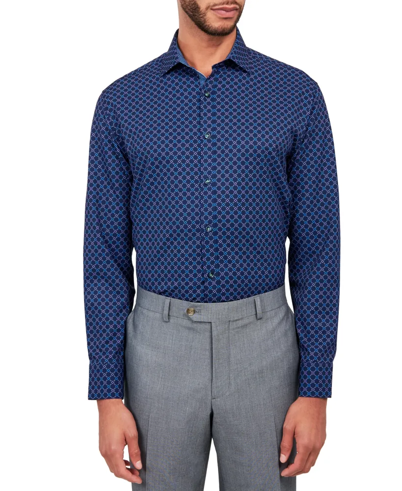 Society of Threads Men's Regular Fit Non-Iron Geo Print Performance Dress Shirt