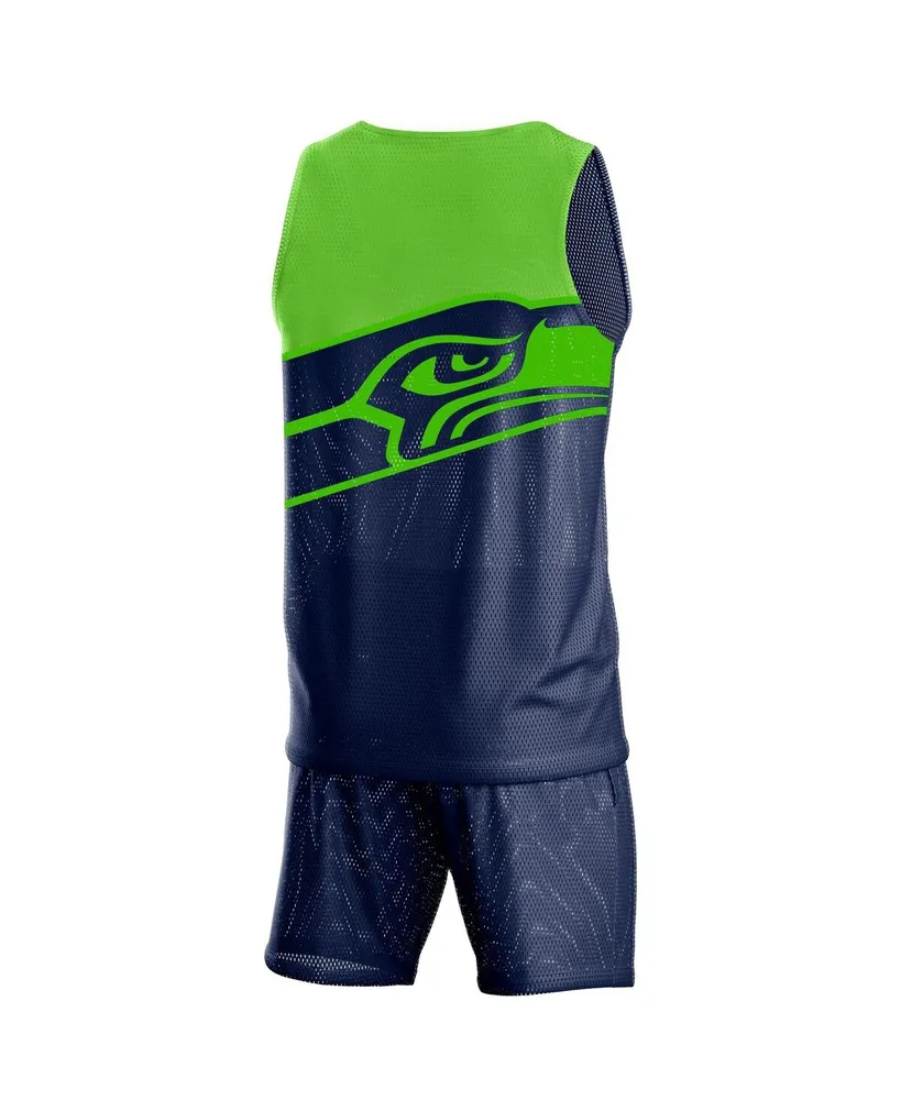 Men's Foco College Navy Seattle Seahawks Colorblock Mesh V-Neck Tank Top and Shorts Set