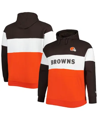 Men's New Era Brown, Orange Cleveland Browns Big and Tall Current Team Colorblock Fleece Raglan Pullover Hoodie