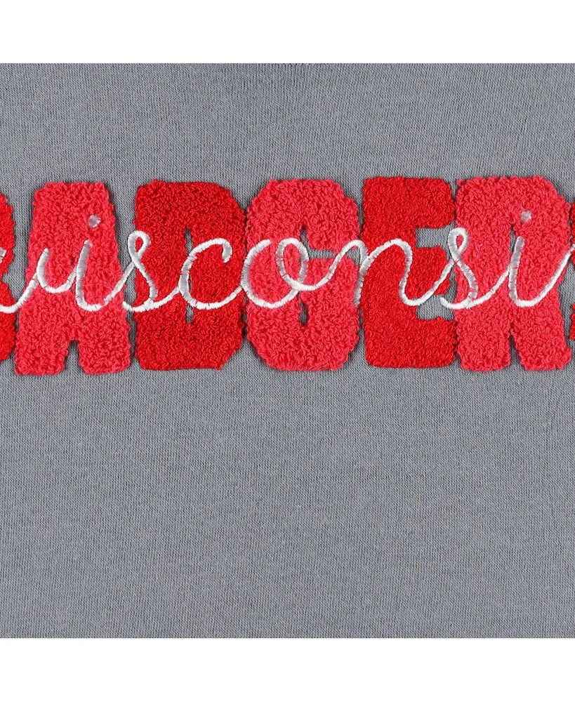 Women's Pressbox Gray Wisconsin Badgers Pinehurst Chenille Raglan Pullover Sweatshirt