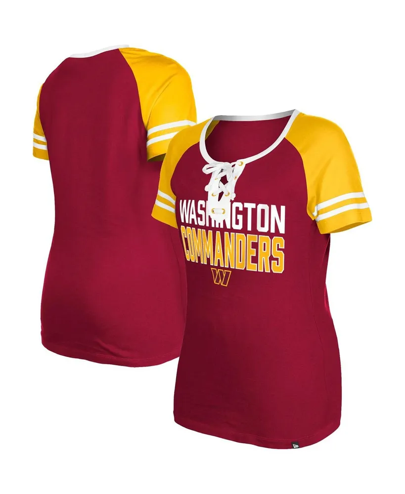 Women's New Era Burgundy Washington Commanders Raglan Lace-Up T-shirt