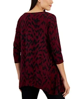 Jm Collection Petite Printed 3/4-Sleeve Long Top, Created for Macy's