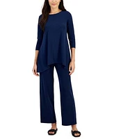 Jm Collection Womens 3 4 Sleeve Knit Top Wide Leg Pull On Pants Created For Macys