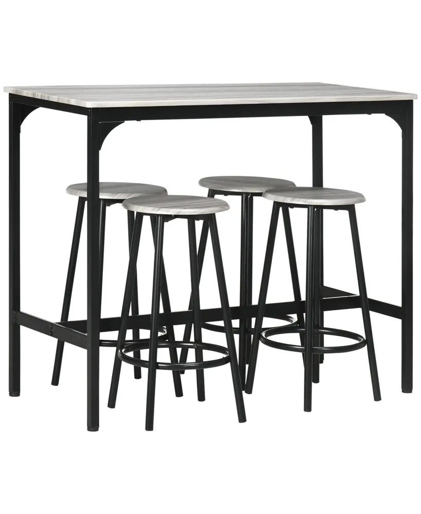 Homcom 5-Piece Rustic Bar Table and Chairs Set for Dining Room