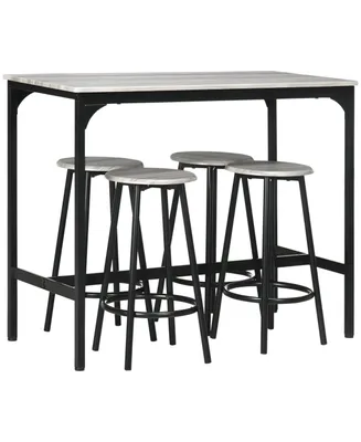 Homcom 5-Piece Rustic Bar Table and Chairs Set for Dining Room