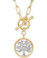 Diamond Family Tree Paperclip Link 18" Toggle Necklace (1/5 ct. t.w.) in Sterling Silver & 14k Gold-Plate