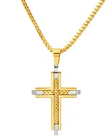 Blackjack Men's Franco Link Inlay Cross Pendant Necklace in Sterling Silver & Yellow Ion-Plated Stainless Steel - Gold