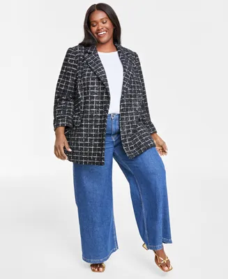 On 34th Plus Metallic Plaid Tweed Blazer, Created for Macy's