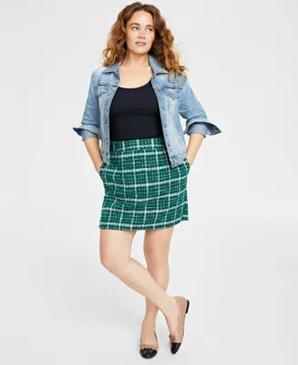 On 34th Women's Checked Tweed Mini Skirt, Created for Macy's