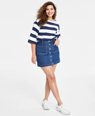 On 34th Women's Button-Front Denim Mini Skirt, Created for Macy's
