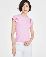 On 34th Women's Flutter-Sleeve Ribbed Top