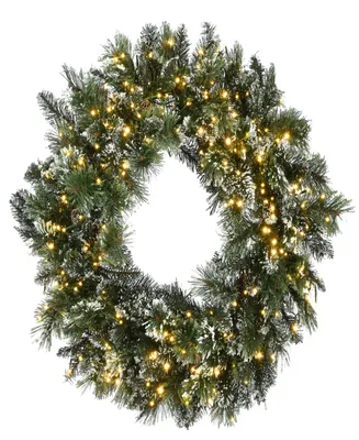 National Tree Company 30" Glittery Bristle Pine Wreath with Dual Color Led Cosmic Lights