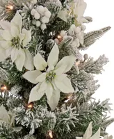 National Tree Company 3' Feel Real Frosted Colonial Pencil Slim Hinged Tree with Poinsettias, Berries 50 Clear Lights