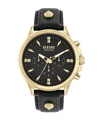 Versus Versace Men's Multifunction Quartz Chrono Lion Modern Black Leather Strap Watch 45mm