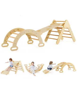 Costway 3-in-1 Kids Climber Set Toddler Wooden Play Arch with Sliding and Climbing Ramp