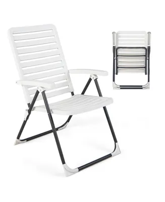 Costway Patio Pp Folding Chair Adjustable Reclining 7-Level All-Weather Portable Outdoor