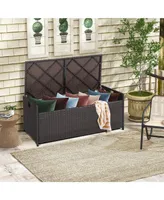 34 Gallon Patio Wicker Storage Deck Box W/Cushion Backyard