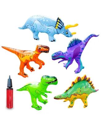 Inflatable Dinosaur Toys Set with Pump - Jurassic Dinosaur Playset with T-Rex, Triceratops, Spinosaurus, Stegosaurus
