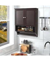Costway Bathroom Wall Mounted Medicine Cabinet with Louvered Doors & Towel Bar