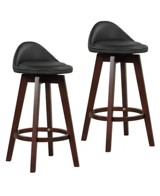 Set of 2 Upholstered Swivel Barstools 29'' Wooden Dining Chairs with Low Back