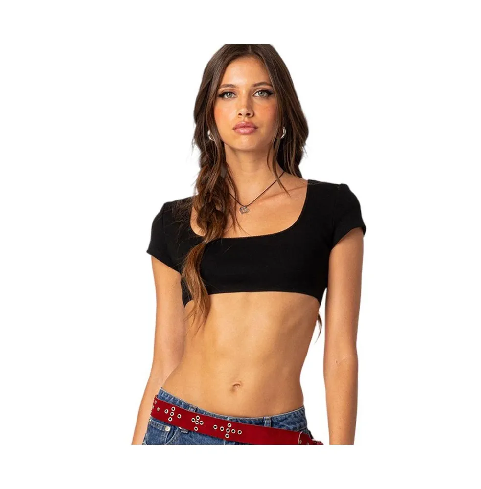 Women's Square Neck Ribbed Crop Top