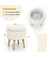 Costway Round Storage Ottoman Accent Storage Footstool with Tray for Living Room Bedroom