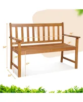 Patio Acacia Wood Bench 2-Person Slatted Seat Backrest
