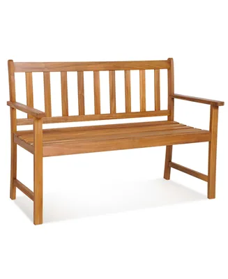 Costway Patio Acacia Wood Bench 2-Person Slatted Seat Backrest