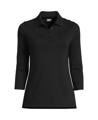 Lands' End Women's 3/4 Sleeve Cotton Interlock Polo Shirt