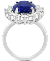 Effy Lab Grown Sapphire (6-5/8 ct.t.w.) & Lab Grown Diamond (2-1/20 ct. t.w.) Halo Ring in 14k White Gold