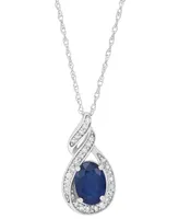 Sapphire (1 ct. t.w.) & Diamond (1/8 ct. t.w.) Swirl 18" Pendant Necklace in 14k White Gold