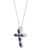 Sapphire (1-1/10 ct. t.w.) & Diamond Accent Cross 18" Pendant Necklace in 14k White Gold