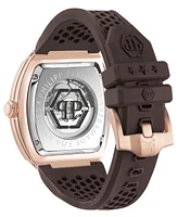 Philipp Plein Men's Automatic The Keleton Brown Silicone Strap Watch 44mm