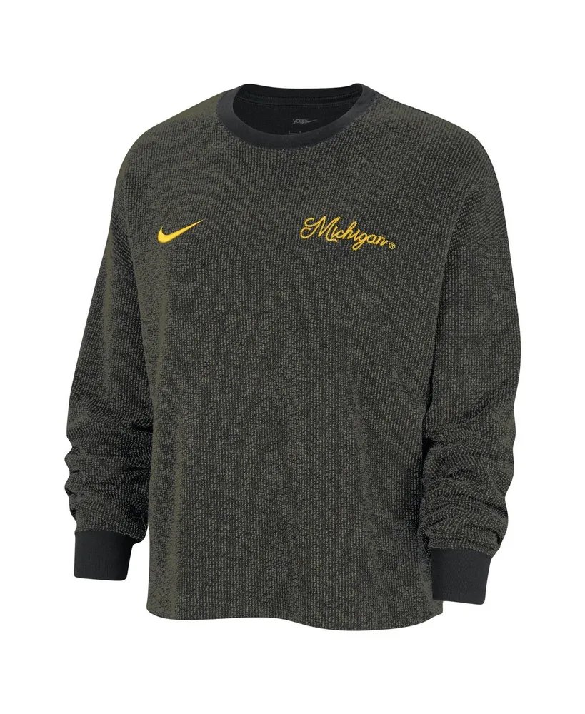 Women's Nike Black Michigan Wolverines Yoga Script Pullover Sweatshirt