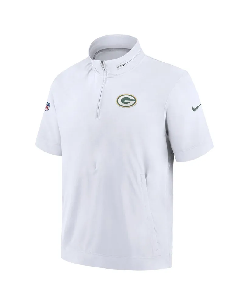 Men's Nike White Green Bay Packers Sideline Coach Short Sleeve Hoodie Quarter-Zip Jacket