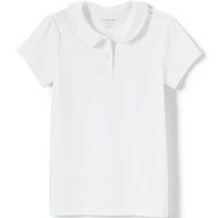 Lands' End Girls School Uniform Short Sleeve Ruffled Peter Pan Collar Knit Shirt